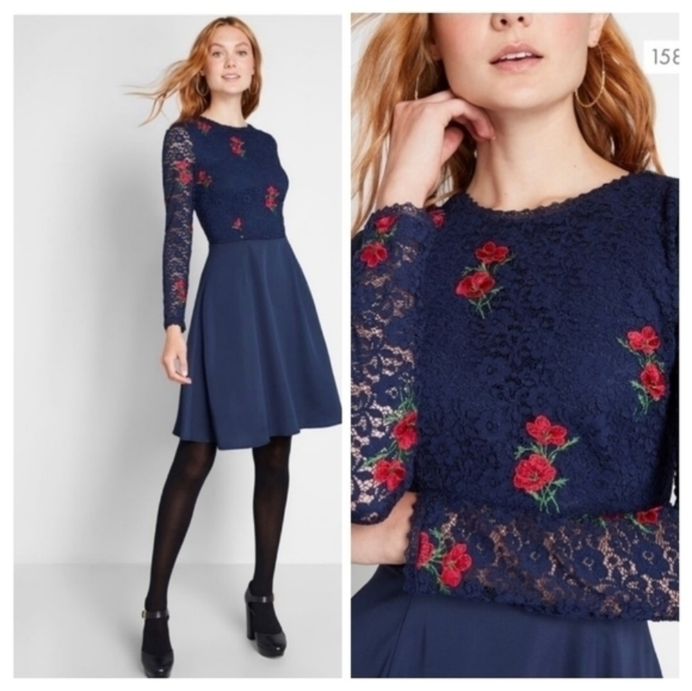 Modcloth navy blue floral dress nwt women's size 4